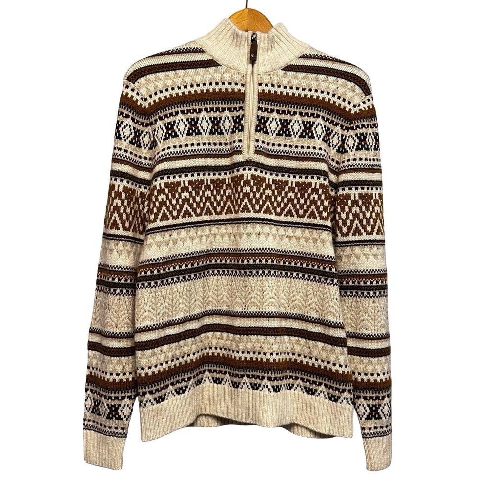 Royal Robbins Fair Isle Ponderosa 1/4 Zip Wool Blend Knit Sweater Medium